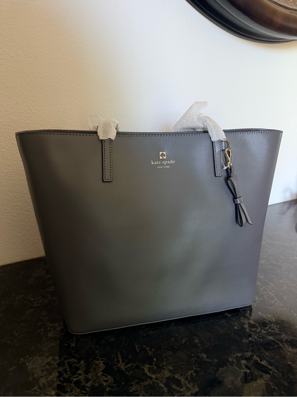Kate Spade New York Smokestack Gray Leather Maxi Tote Bag | NWT